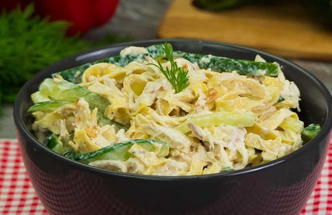 Рецепты салатов с блинами, копченой курицей и овощами