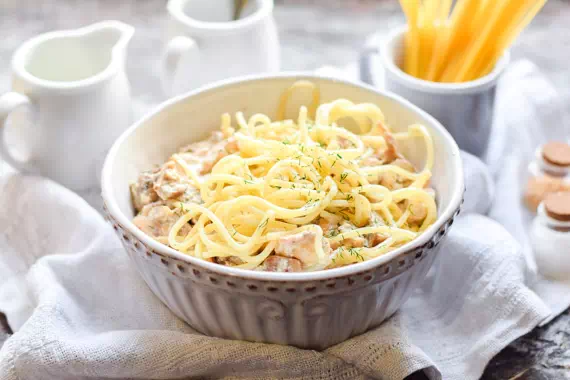 Паста карбонара с курицей - рецепт приготовления: со сливками; с грибами