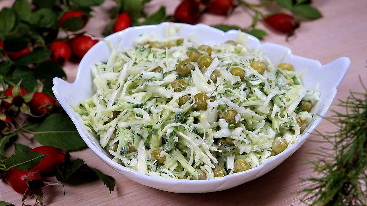Салат со свежей капустой и копченой колбасой или ветчиной