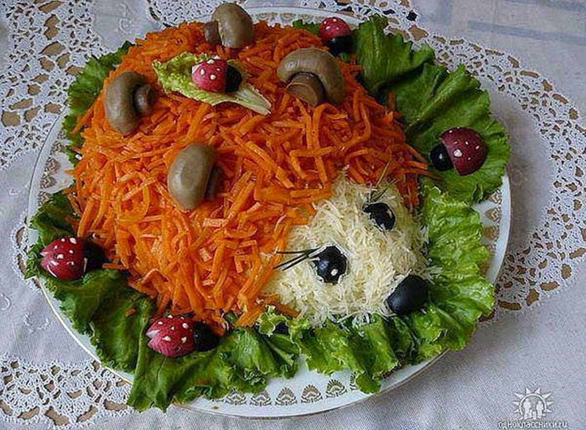 Салат "ежик" с корейской морковкой и курицей пошаговый рецепт быстро и просто от ирины наумовой