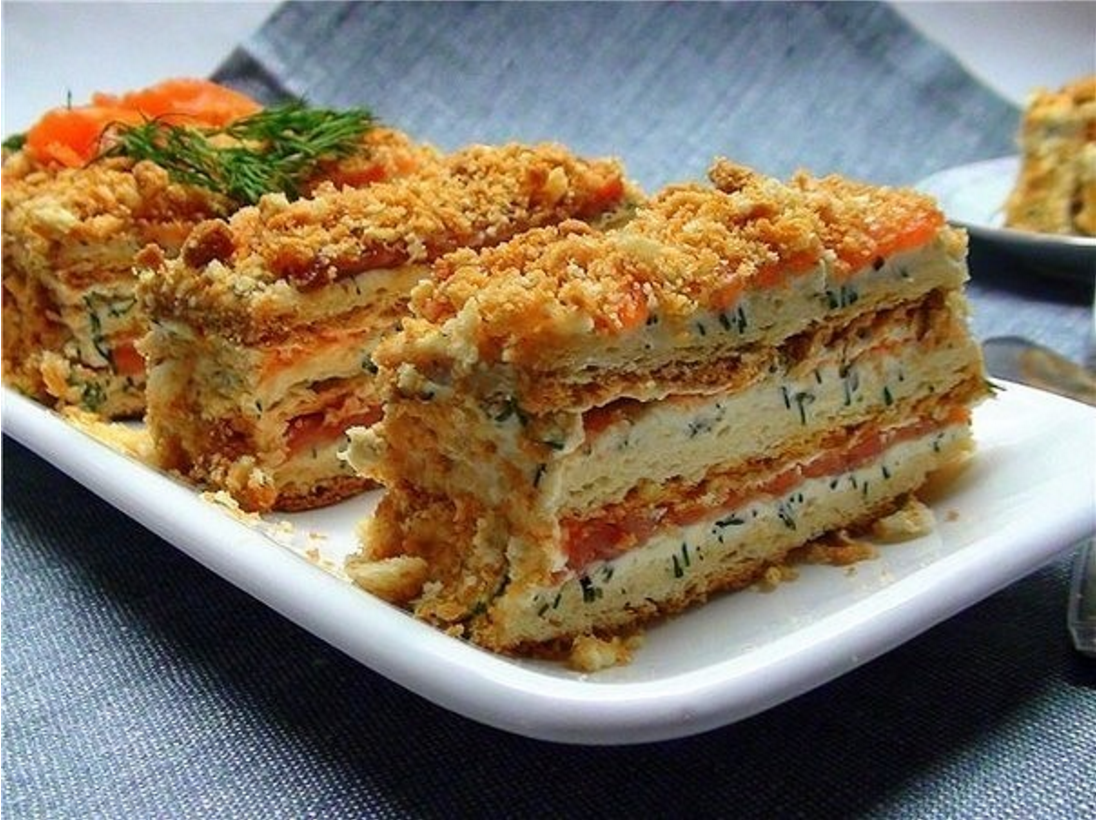 Закусочный торт наполеон: начинки: много рецептов. закусочный торт наполеон с грибами и курицей из готовых коржей салат наполеон со слоеным тестом