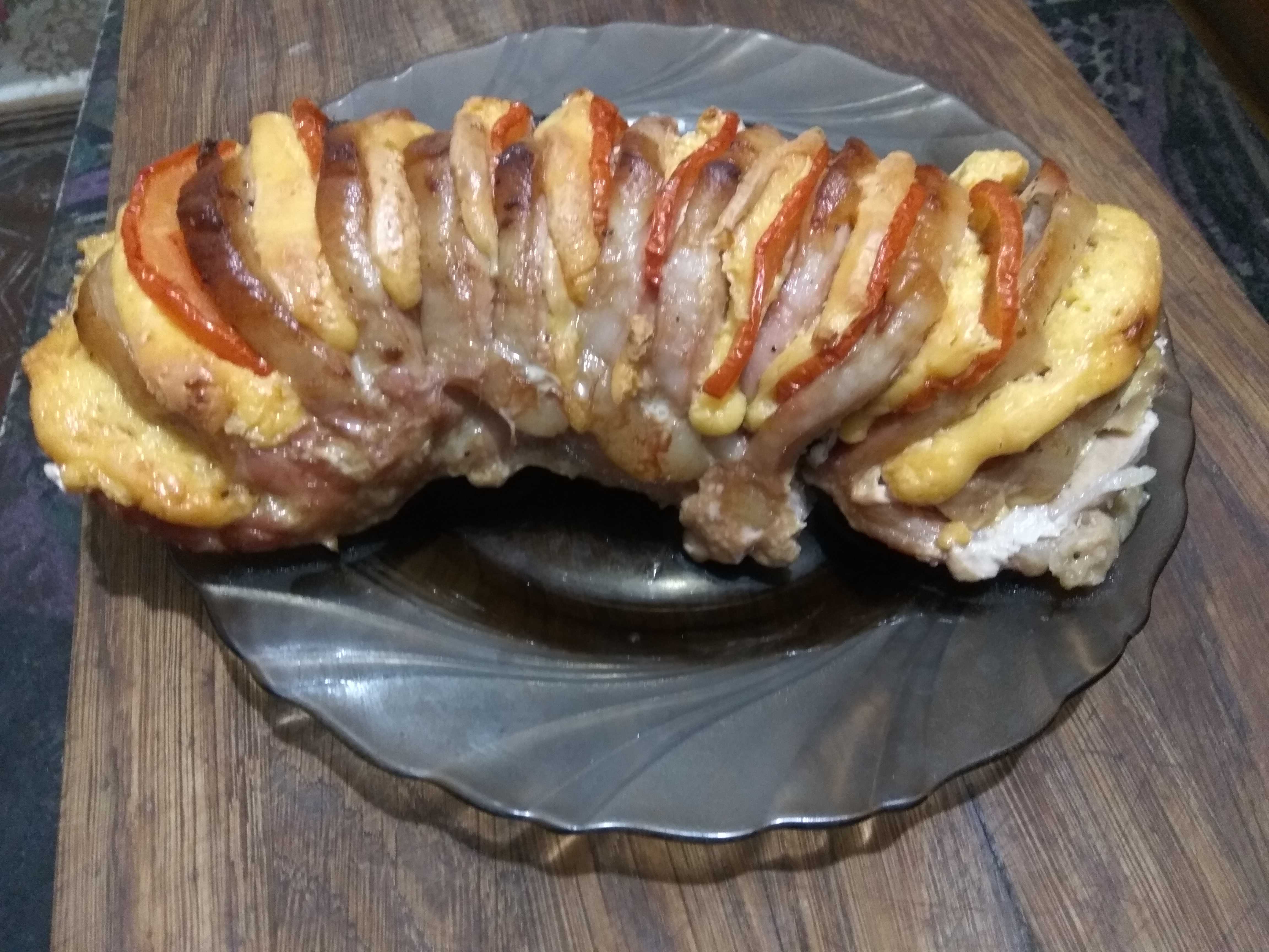 Картошка мясо грибы помидоры в духовке по французски